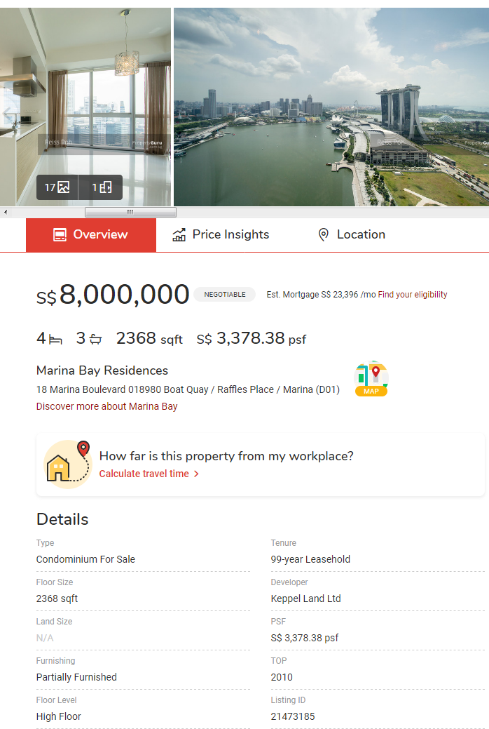Marina Bay Residence Apartment For Sale Listing Information